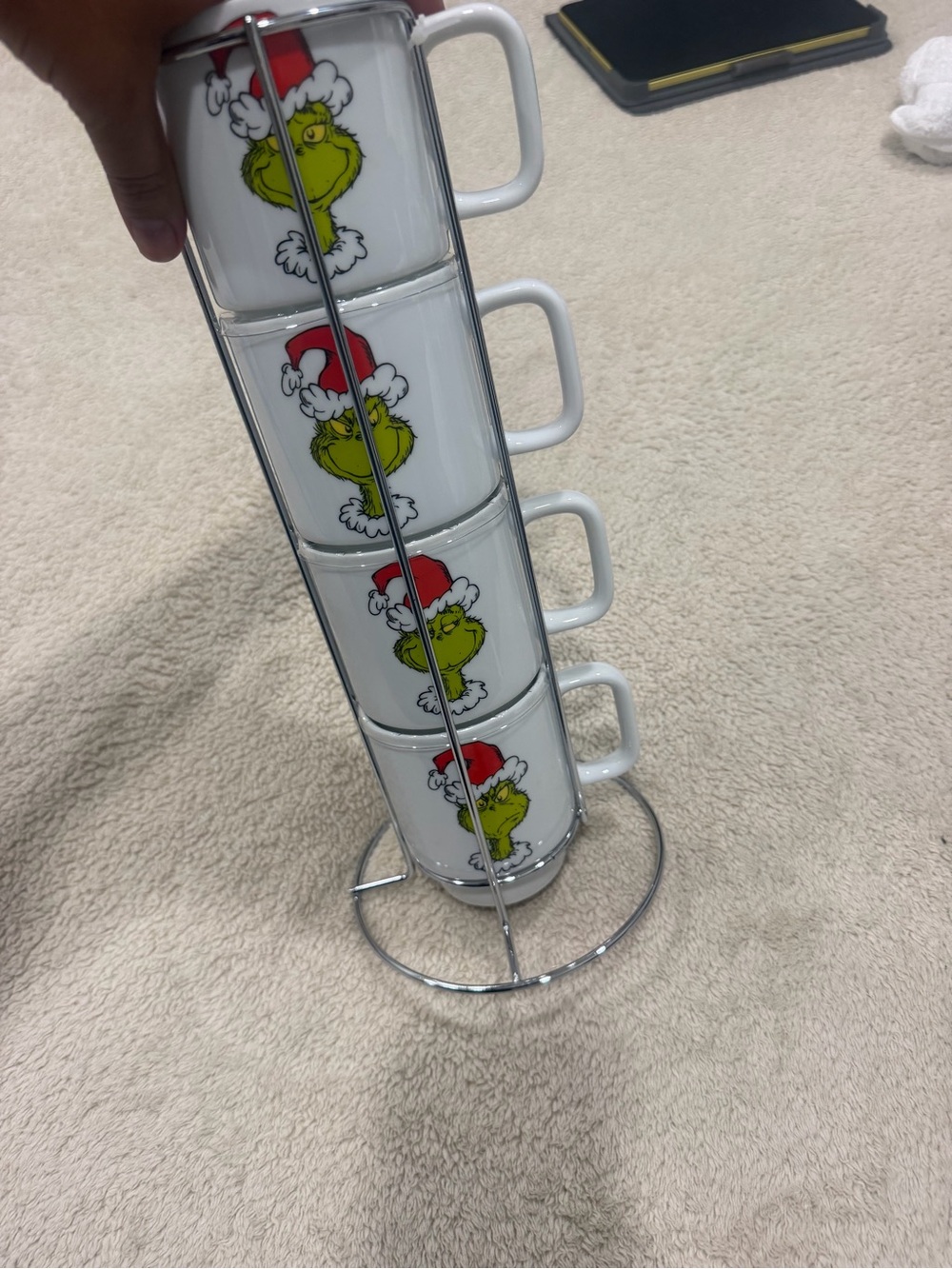Stackable Ceramic Mug Set with Festive Green Character